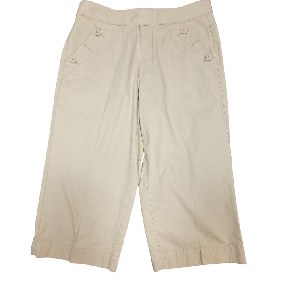 Liz Claiborne Audra Tan Khaki Cropped Pants Wide Leg Capris Womens 10